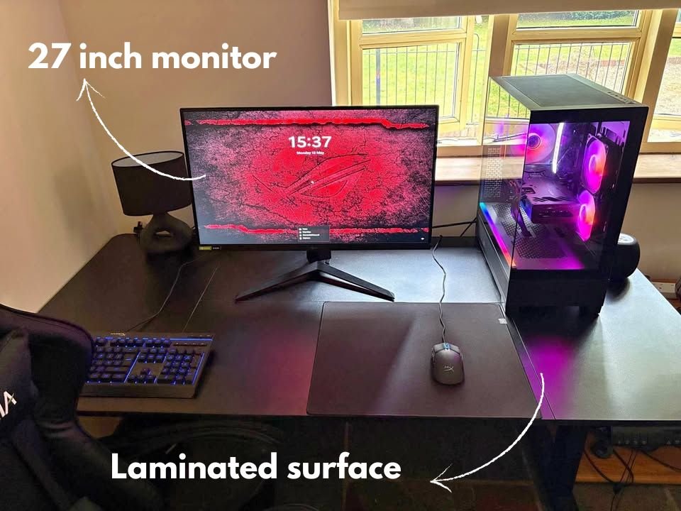 27 inch Gaming monitor setup on laminated table top gaming desk