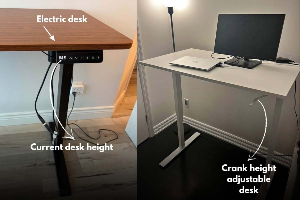 Electric and manual height adjustable desk mechanism
