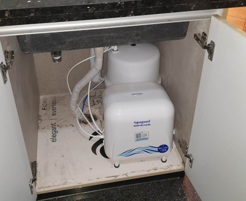 Aquaguard UTC RO+UV+MTDS installed under the sink